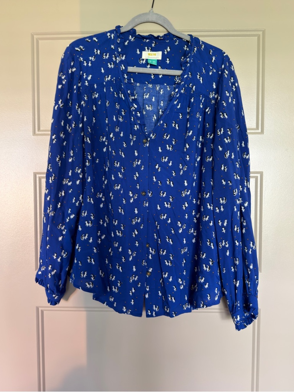 Marisol Ruffled Blouse by Maeve for Anthropologie Size 16W Penguins - Picture 2 of 15